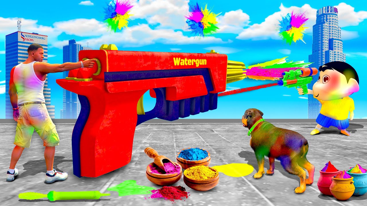 SHINCHAN AND FRANKLIN CELEBRATED HOLI WITH GIANT PICHKARI | WATER GUNS & COLOURS IN GTA 5