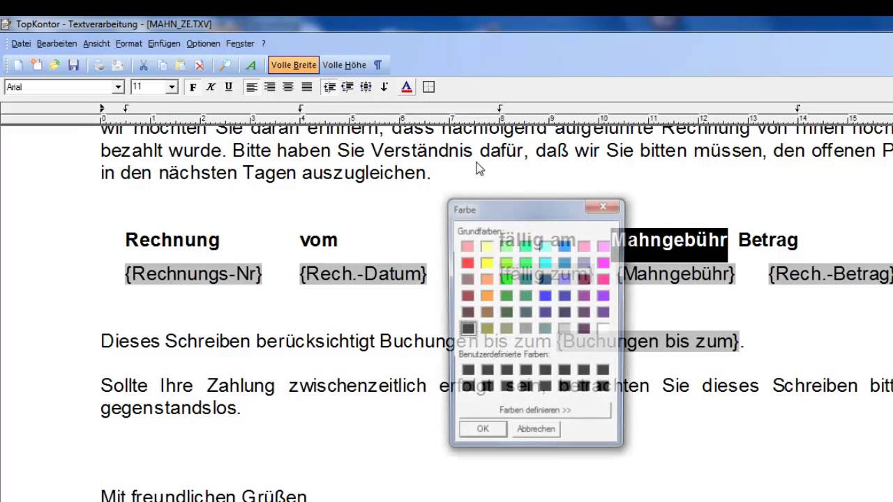 Anpassung Vorlagen im OP Center / Mahnwesen für TopKontor Handwerk