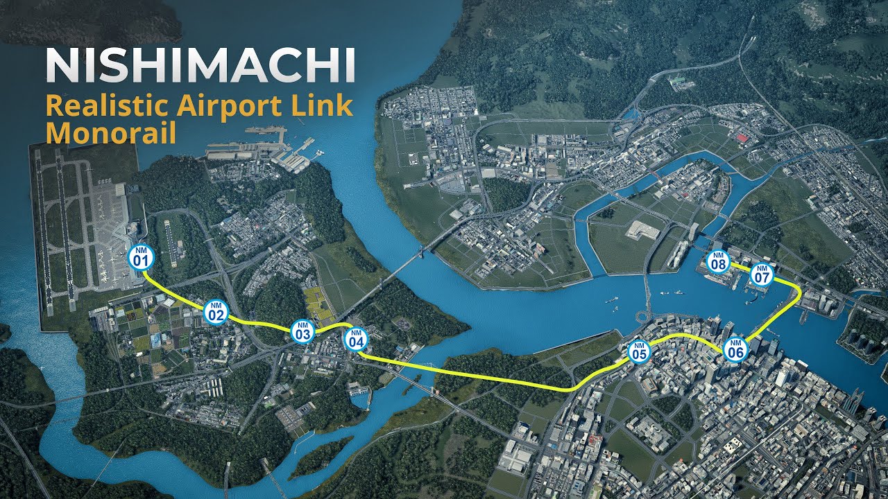 First Person View Airport Link Monorail Trip - Cities Skylines Nishimachi