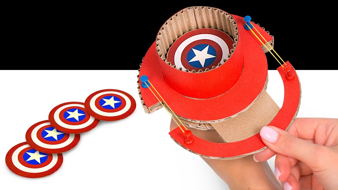 楽しい段ボールDIY！キャプテンアメリカの盾と輪ゴムの銃！
