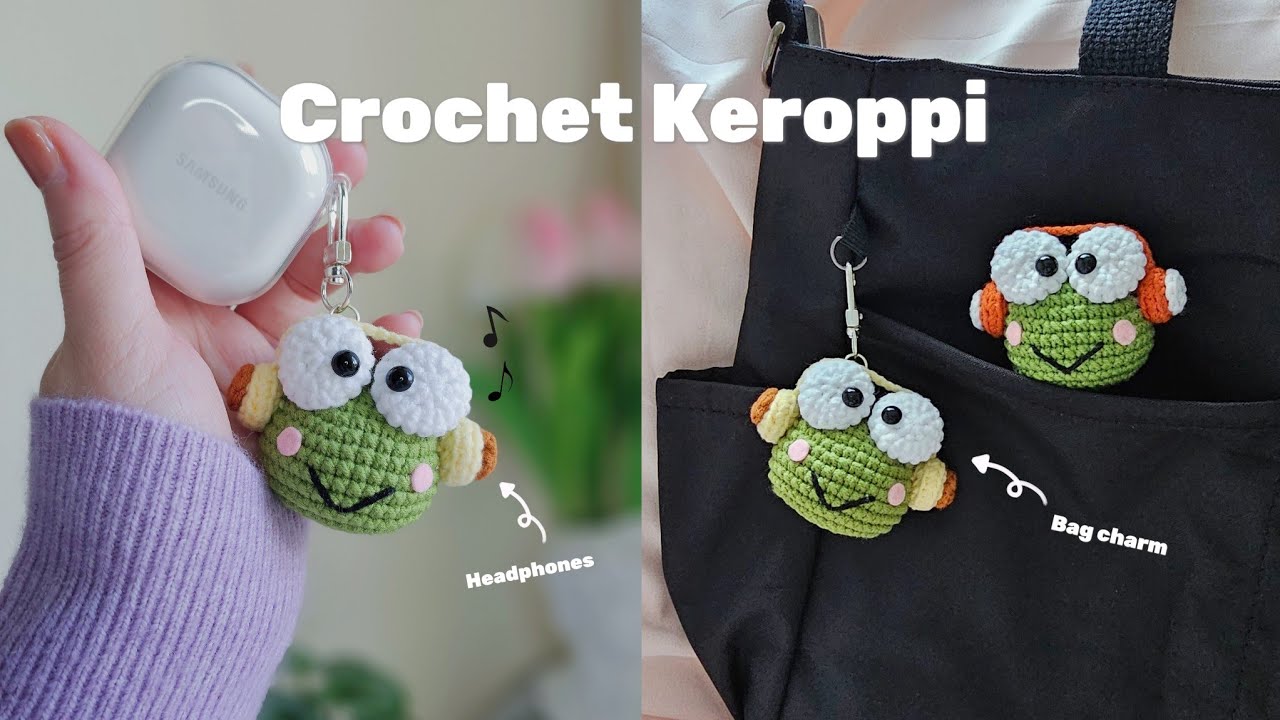 💚 How to crochet a Keroppi amigurumi keychain 🎧 💚 crochet frog keychain