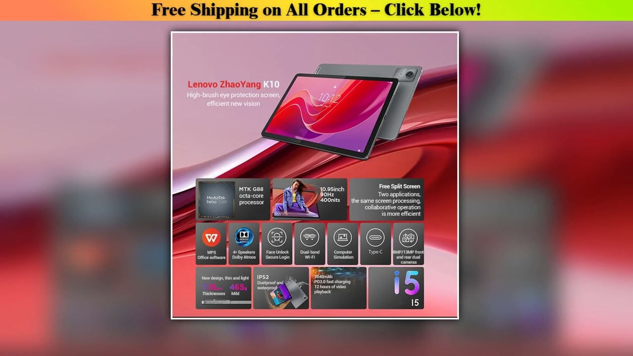 Global Rom Lenovo Tab K10 M11 Wifi LTE MTK Helio G88 Zhaoyang Multi Language 10.95-inch 90hz