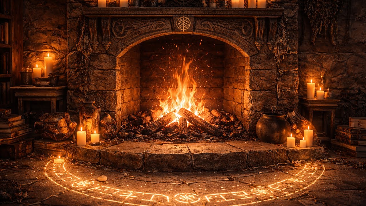 Fantasy Reading Ambience | Mystical Fireplace & Dreamy Music (1h)