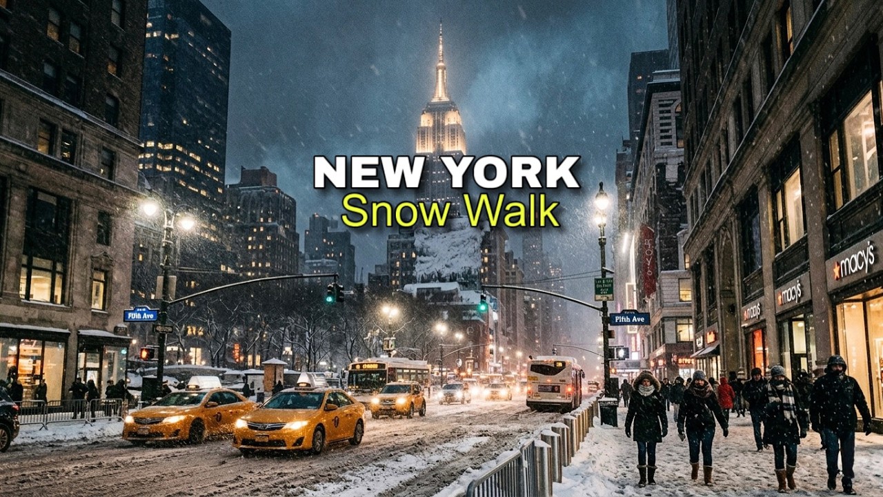 NYC Blizzard 2026 Manhattan Evening Snow Walk After State of Emergency Travel Ban 4K