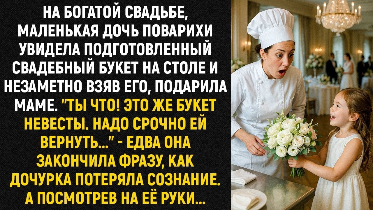 На богатой свадьбе , маленькая дочь поварихи увидела подготовленный свадебный букет