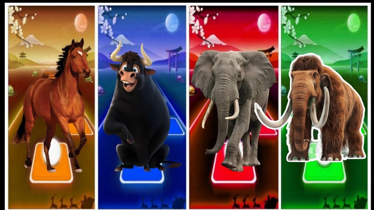 Funny Horse 🐎🆚 Funny Bull 🐂🆚 Funny Elephant 🐘🆚 Funny Mammoth 🦣🆚 Tiles hop Edm rush #tileshop 
