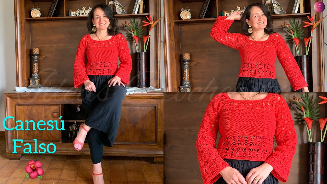 Tutorial de Blusa a crochet en Canesú de Cuadros para Tallas Grandes y Pequeñas