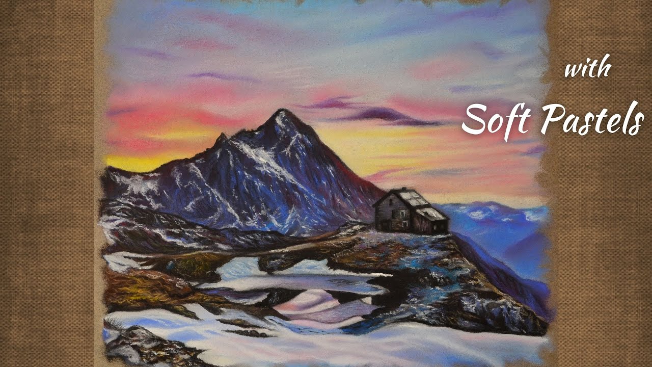 Snowy Mountain Landscape Drawing with Soft Pastels