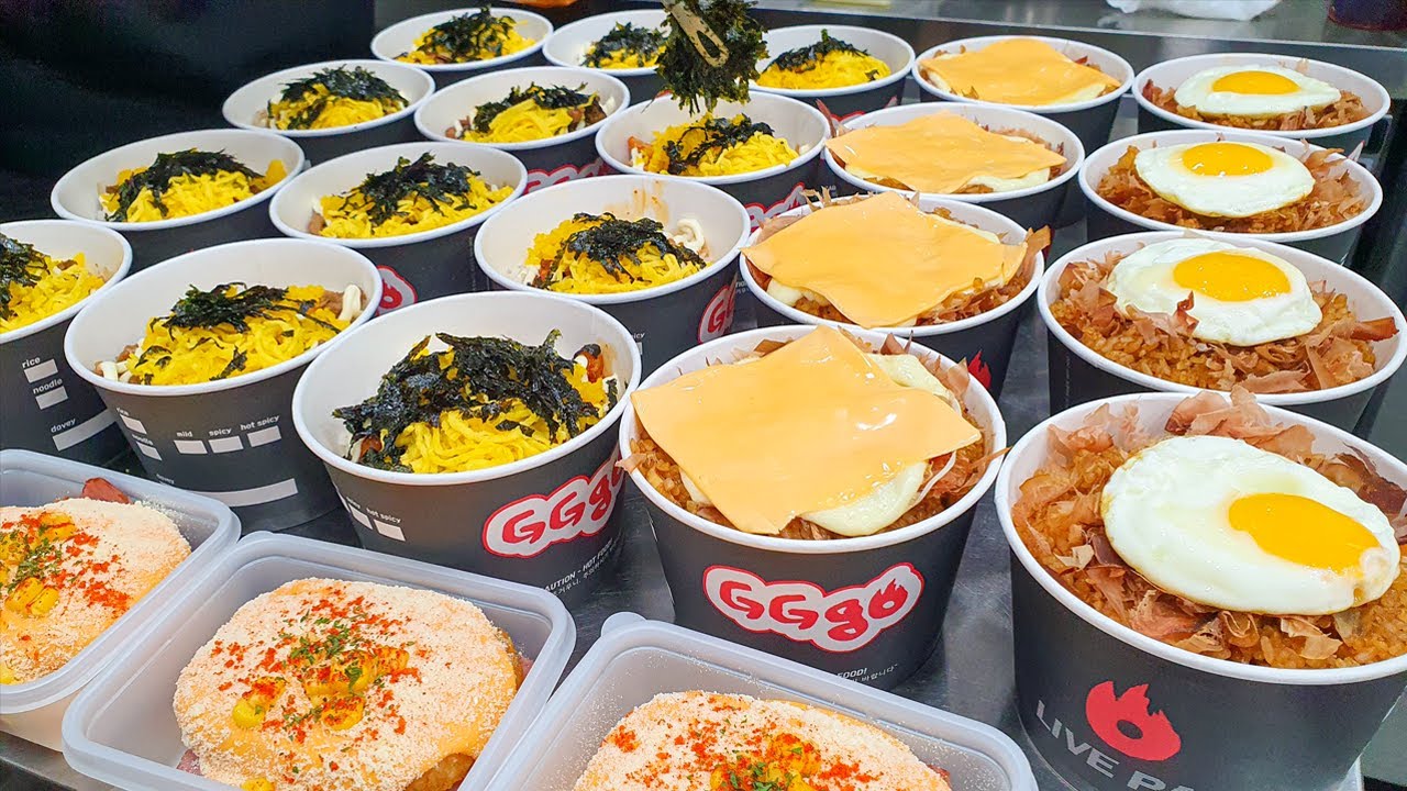 Cupbab, чашка риса, жареный рис с морепродуктами - корейская уличная еда