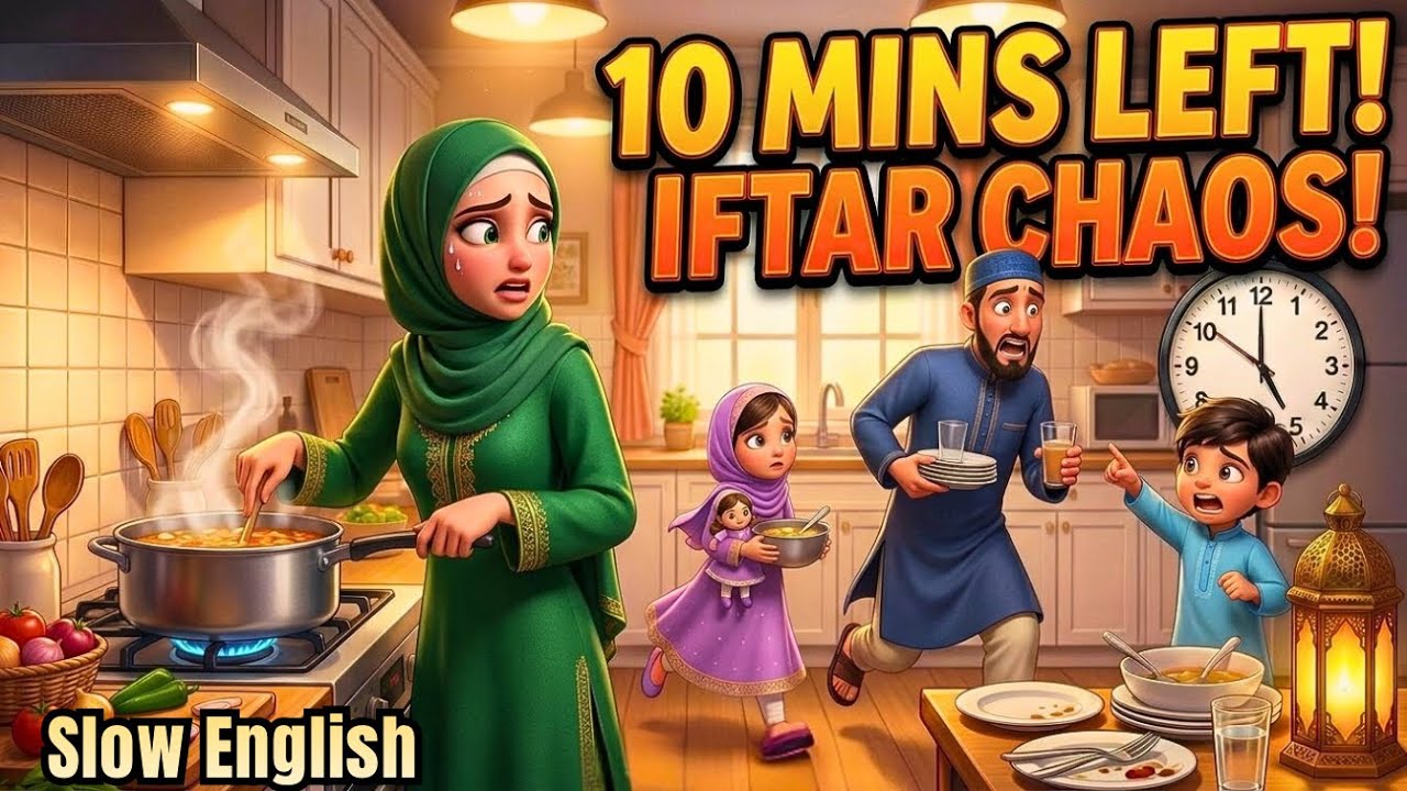 10 Minutes to Iftar 😱 The Ultimae Family Kitchen Rush! | Daily Slow English Practice 