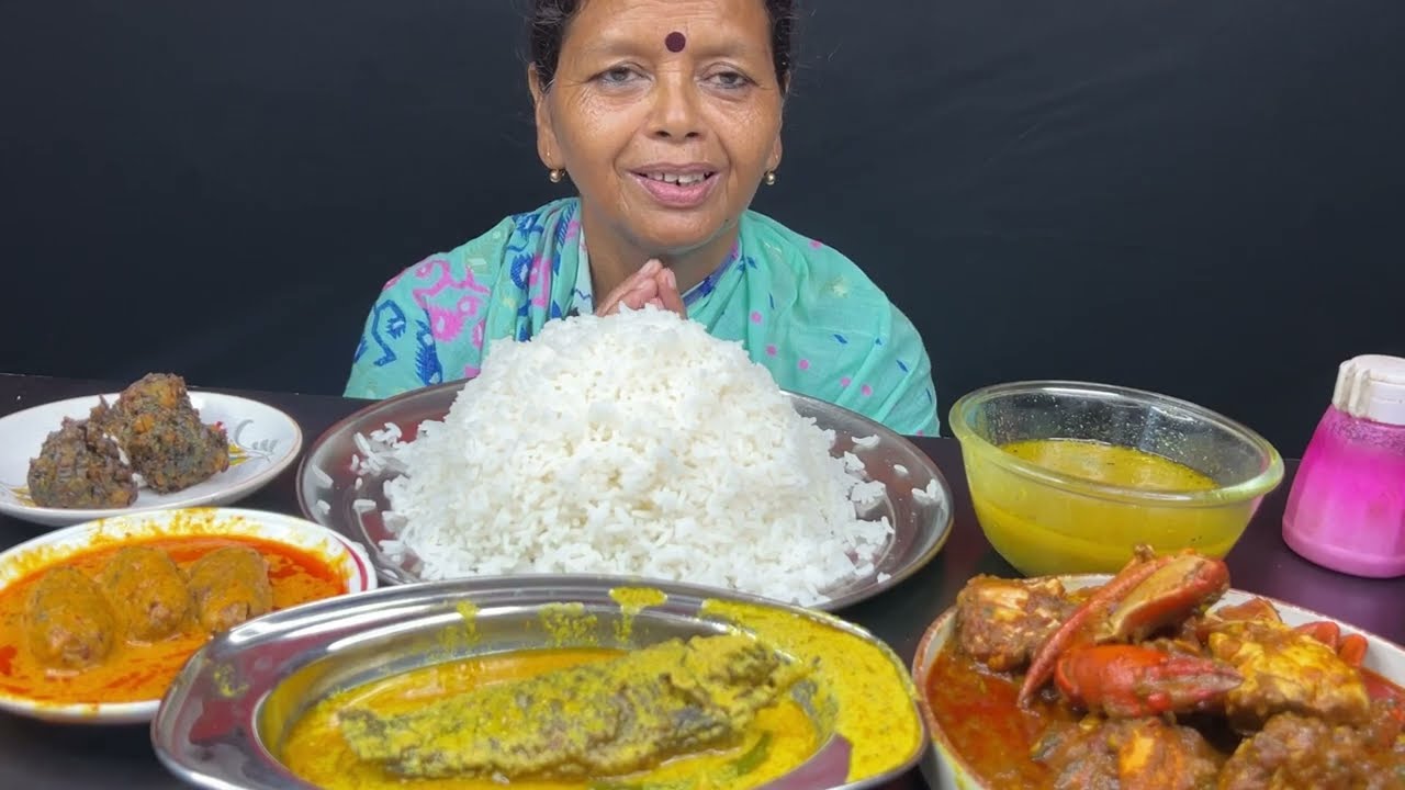 BIGBITES, EATING RICE WITH CRAB 🦀🦀MASALA, AM KASUNDI KOI, FULKOPIE KOFTA, CHINGRI DAL, PUI CHINGRI ।