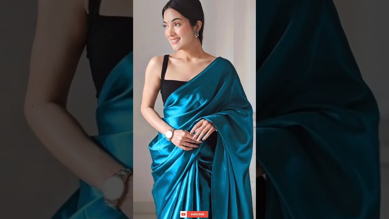✨Satin saree designs / blouse designs for plain sarees #trending #shorts #youtubeshorts #satinsaree