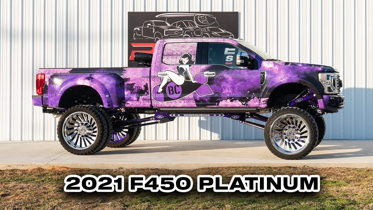 Any Level Lift Dually with an INSANE Sound System in the bed - 2021 F450 Platinum FOR SALE!