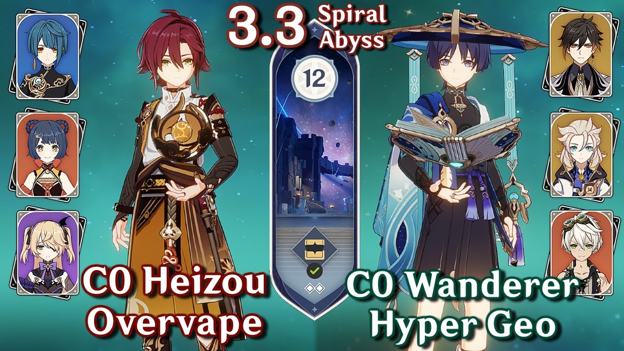 C0 Heizou Overvape & C0 Wanderer Hyper Geo | Spiral Abyss 3.3 - Floor 12 9 Stars | Genshin Impact