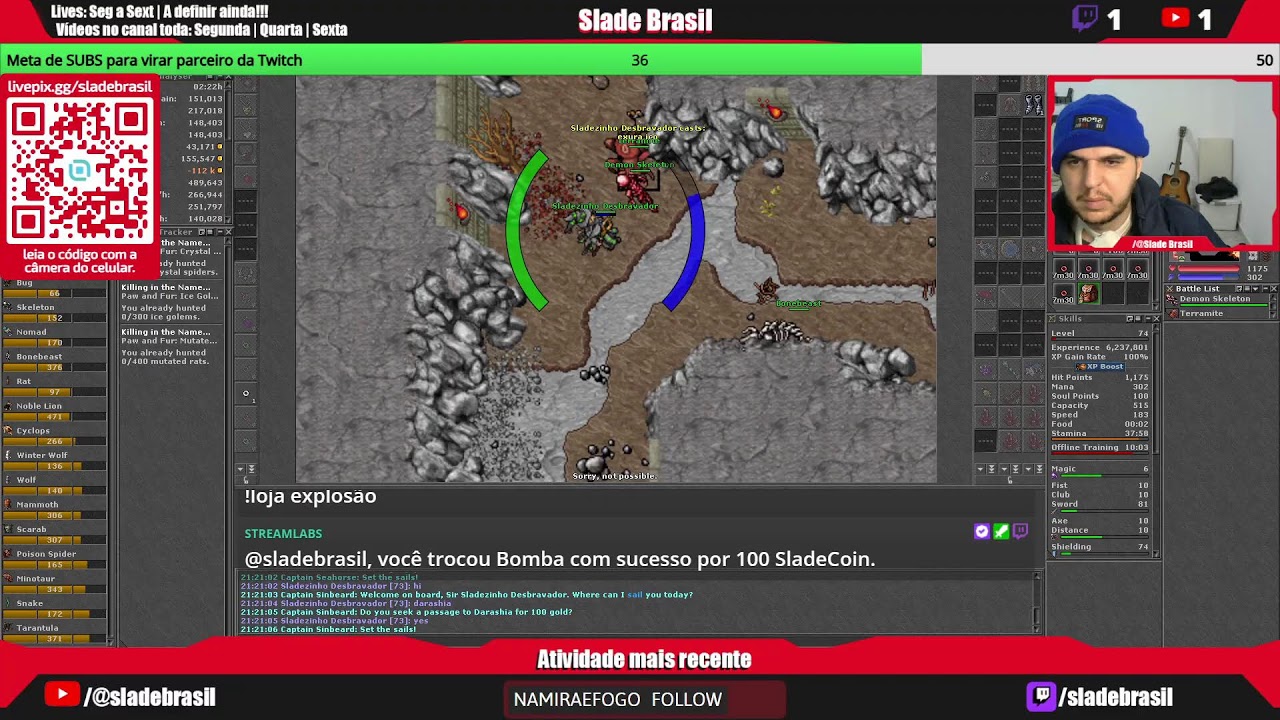 LIVE DE TIBIA GLOBAL (USTEBRA) |MONK|PALADIN|UP|FARM|QUEST|WARZONE|TASKS|Achievements|!pix|!comandos
