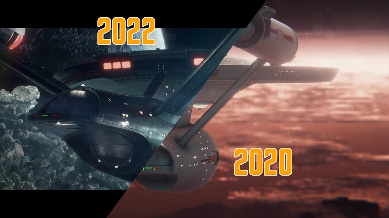 (2022) Star Trek: Strange New Worlds intro vs (2020) TOS Enterprise Fly-by montage.
