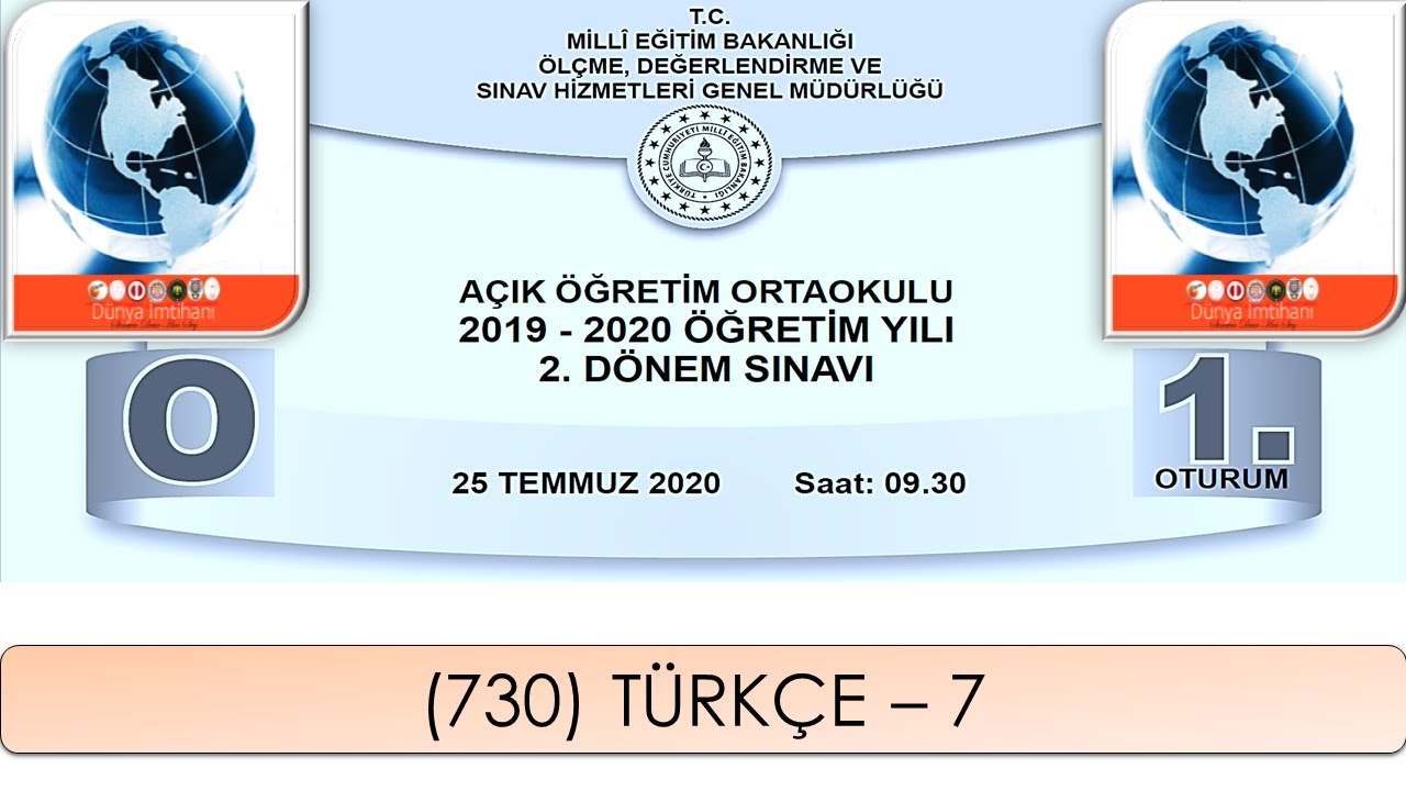 2020 / 2. DÖNEM / AÇIK ÖĞRETİM ORTAOKULU / (730) TÜRKÇE – 7