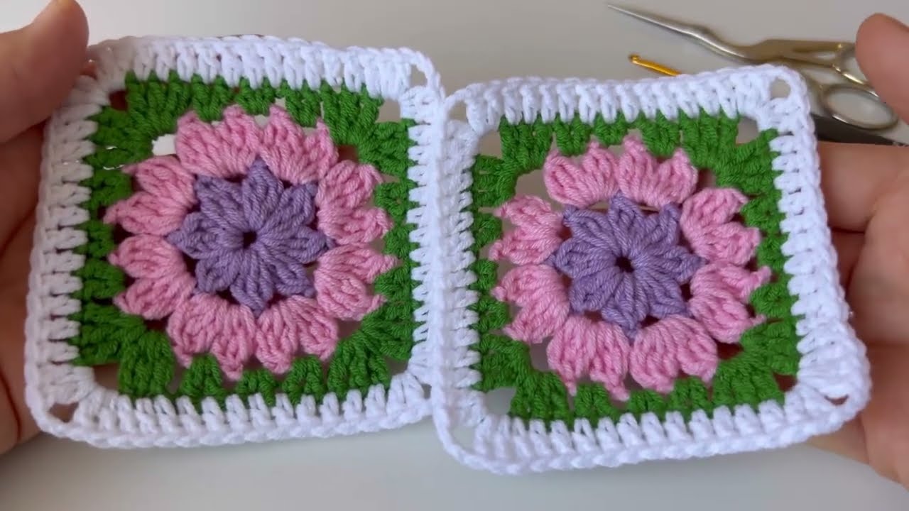 KOLAY TIĞ İŞİ KARE MOTİF YAPIMI / Crochet Granny Square / MOTİFLİ BEBEK BATTANİYESİ MODELLERİ
