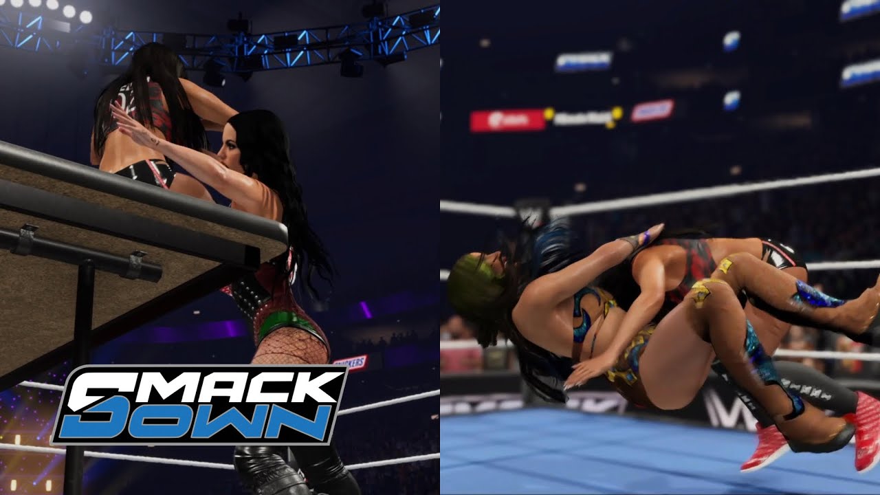 WWE 2K25 SMACKDOWN - NIKKI BELLA VS. MERCEDES MONE - AFTER THE MATCH PAIGE ATTACKS NIKKI WITH TABLE