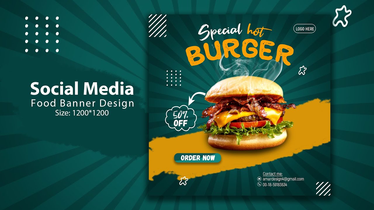 Restaurant Food Banner or Social Media Poster Design Tutorial | Photoshop CC | hridoyhtd