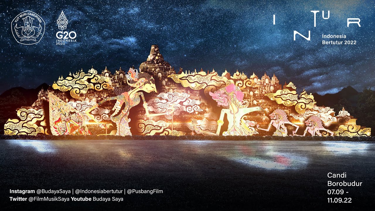 Projection Mapping show of Borobudur Temple in the Bertutur Festival 2022, Indonesia.