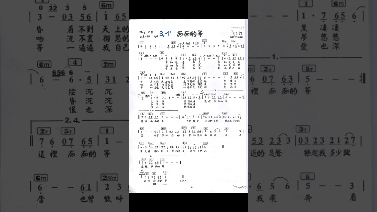 癡癡的等 Bb 譜伴