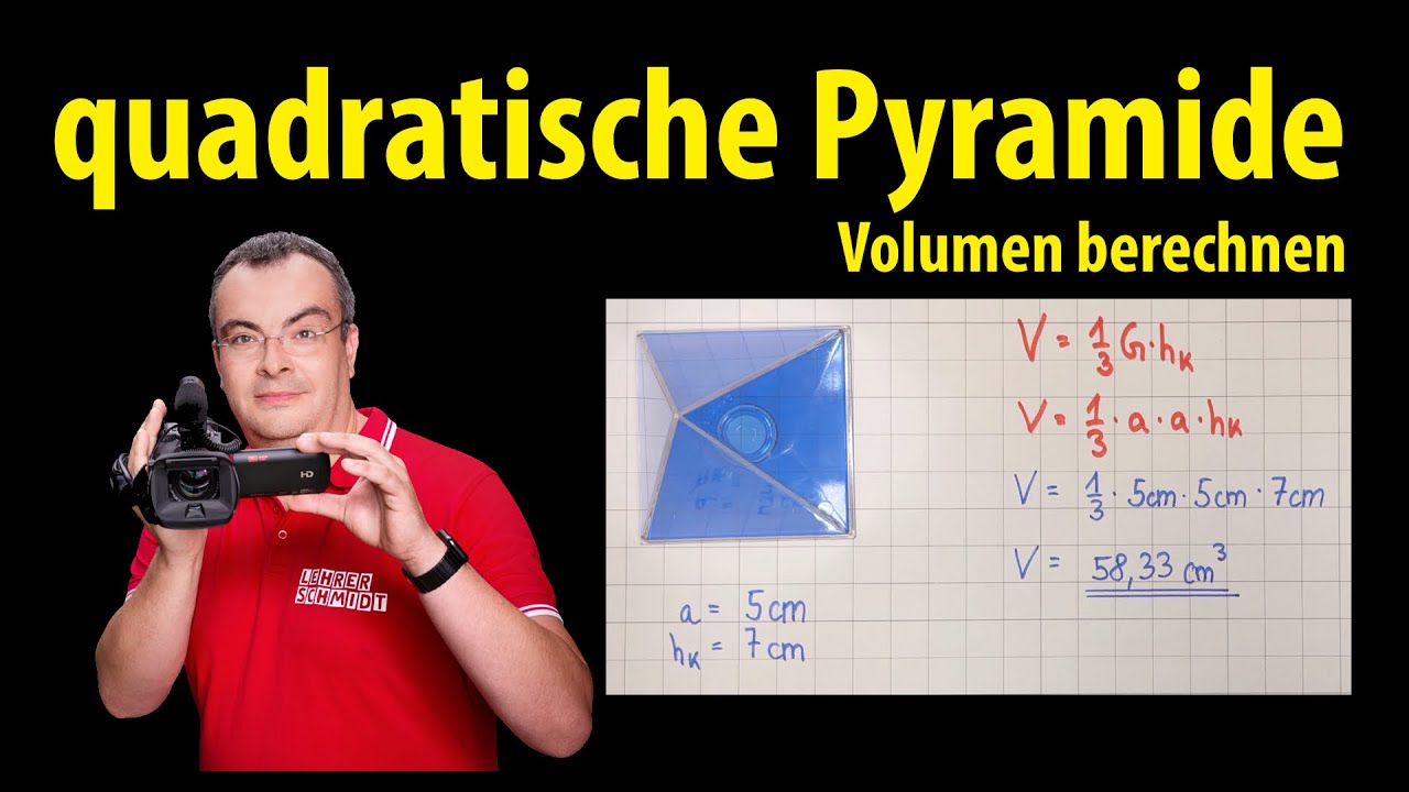 quadratische Pyramide - Volumen berechnen (mit a und Hk) | einfach erklärt von Lehrerschmidt