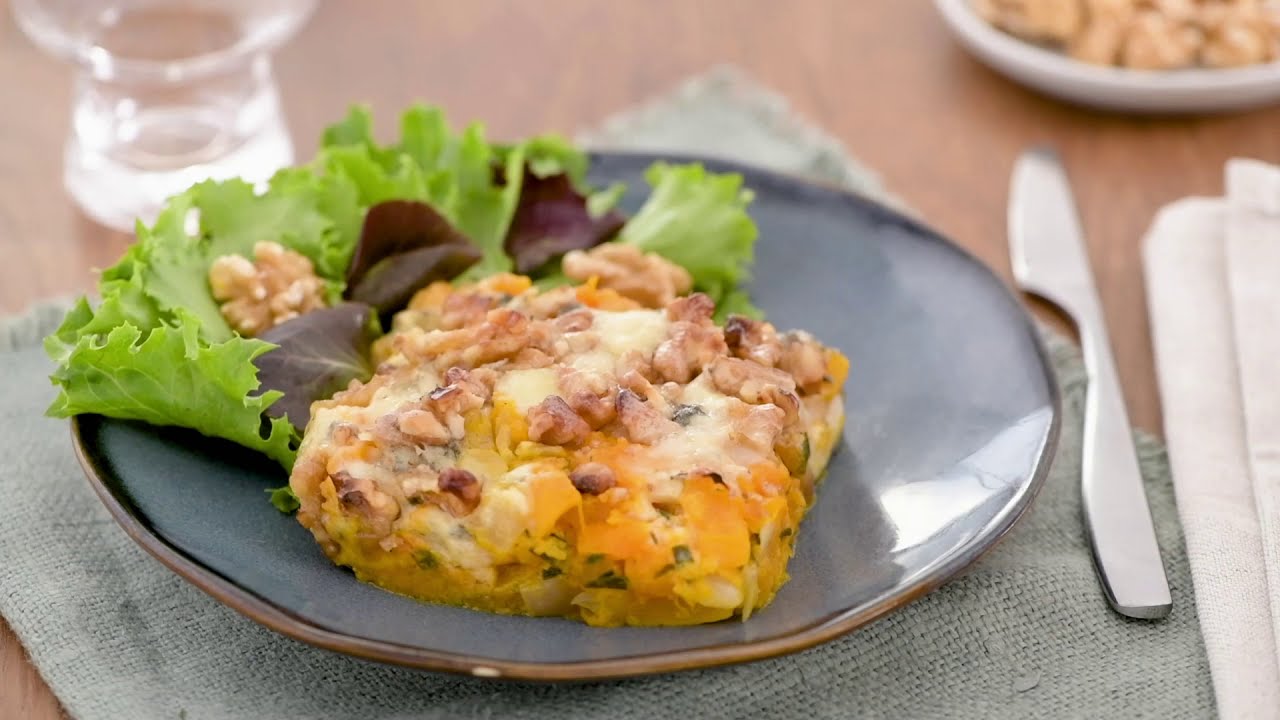 Recette gratin de potimarron au bleu et aux noix