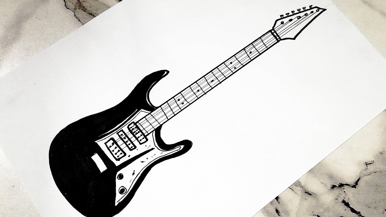 How to draw a guitar easy step by step || Electric guitar drawing