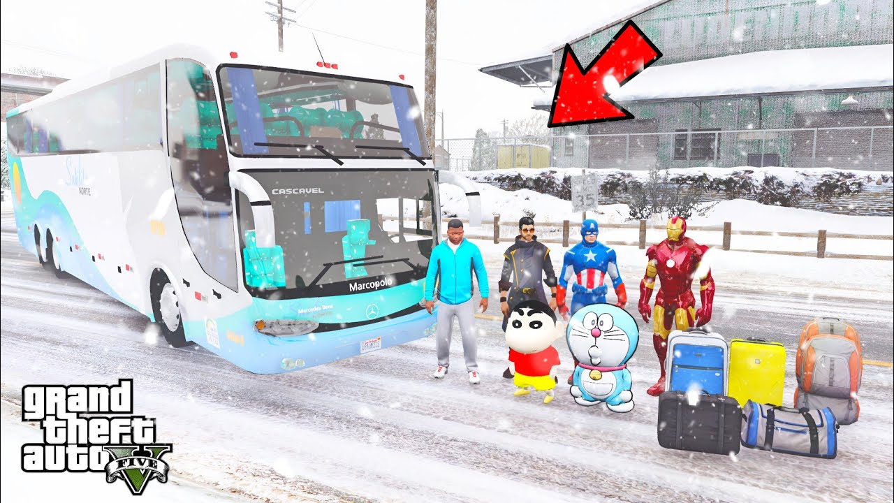 Franklin And Shinchan Start New Road trip With LUXURY Bus from Los Santos To North Yankton in GTA V