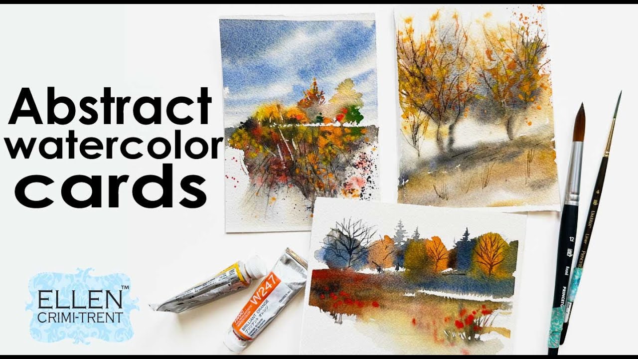 EASY abstract Watercolor FALL  Landscape cards
