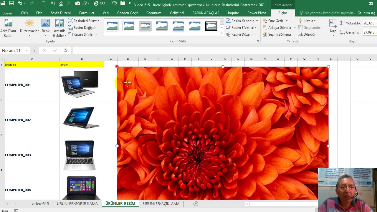 Excel Hücre içinde resimleri göstermek Ürünlerin Resimlerini Göstermek İNDİS / INDEX Fonksiyonu