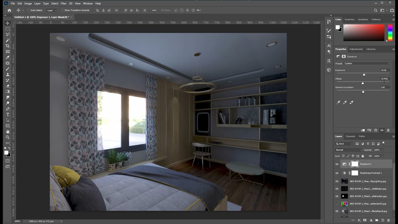 3dsmax Vray 5 Frame Buffer Post-processing with Photoshop software