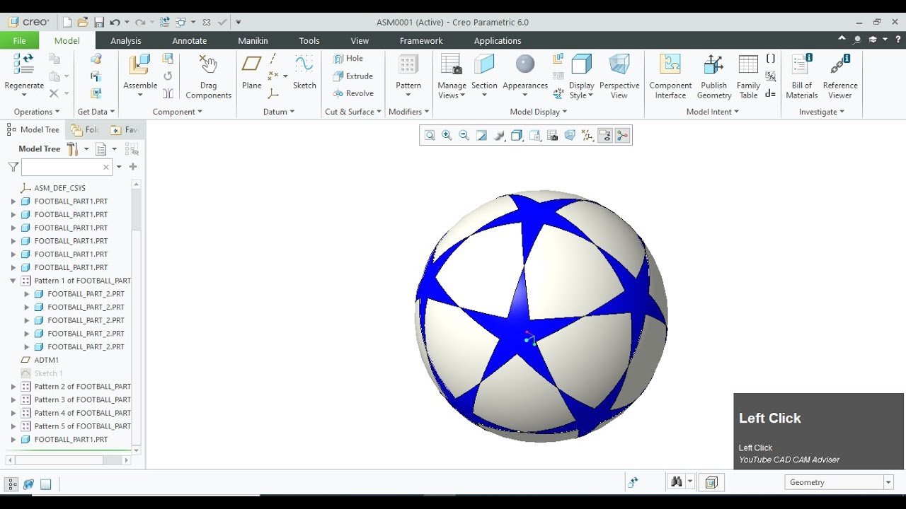 How to Model star Football on Creo using Pattern, Boundary Blend and Assembly Commands