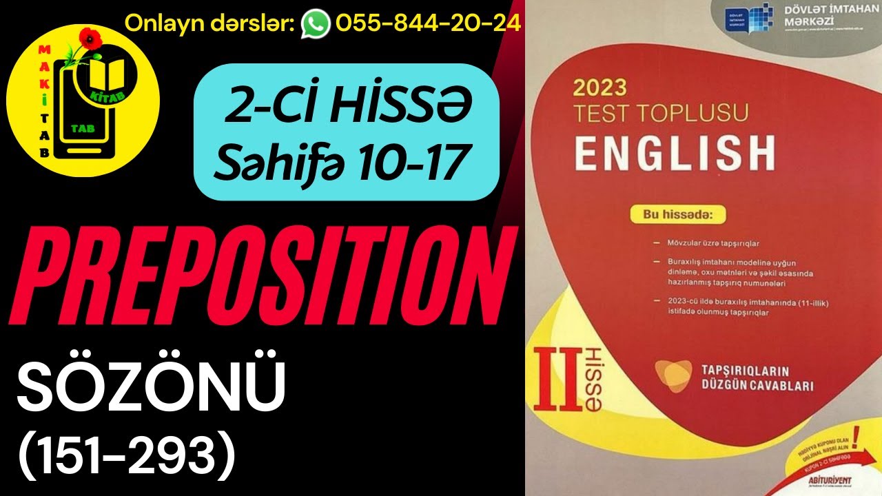 DİM YENİ 2-Cİ HİSSƏ TEST TOPLUSU 2023 İNGİLİS DİLİ | PREPOSITION | SÖZÖNÜ | 151-293