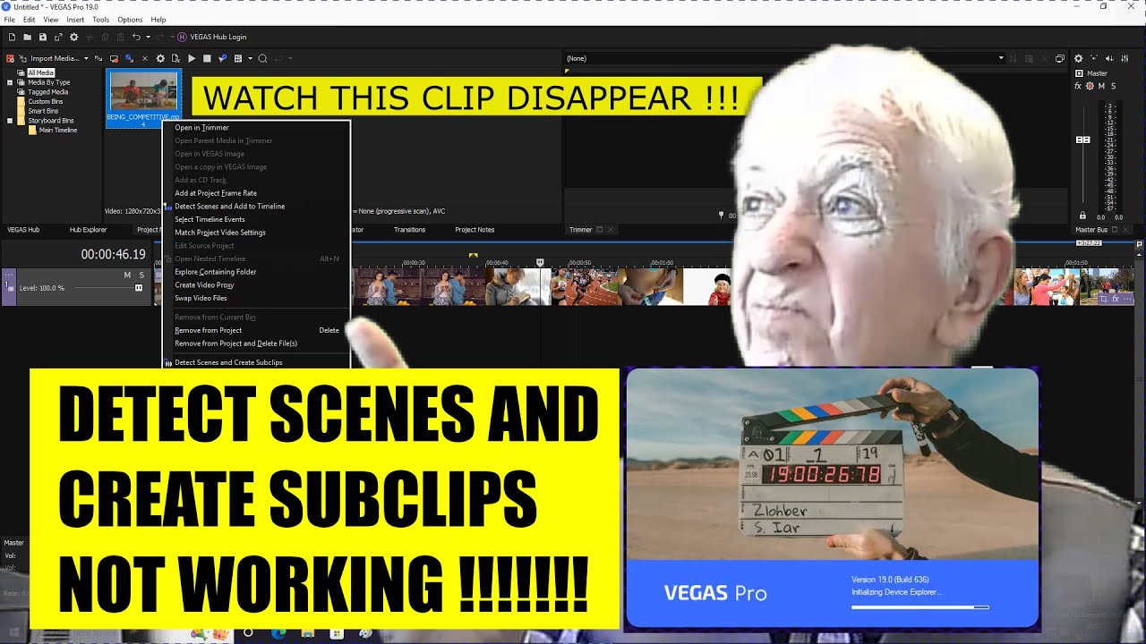 VEGAS PRO 19 - DETECT SCENES AND CREATE SUBCLIPS NOT WORKING!!!