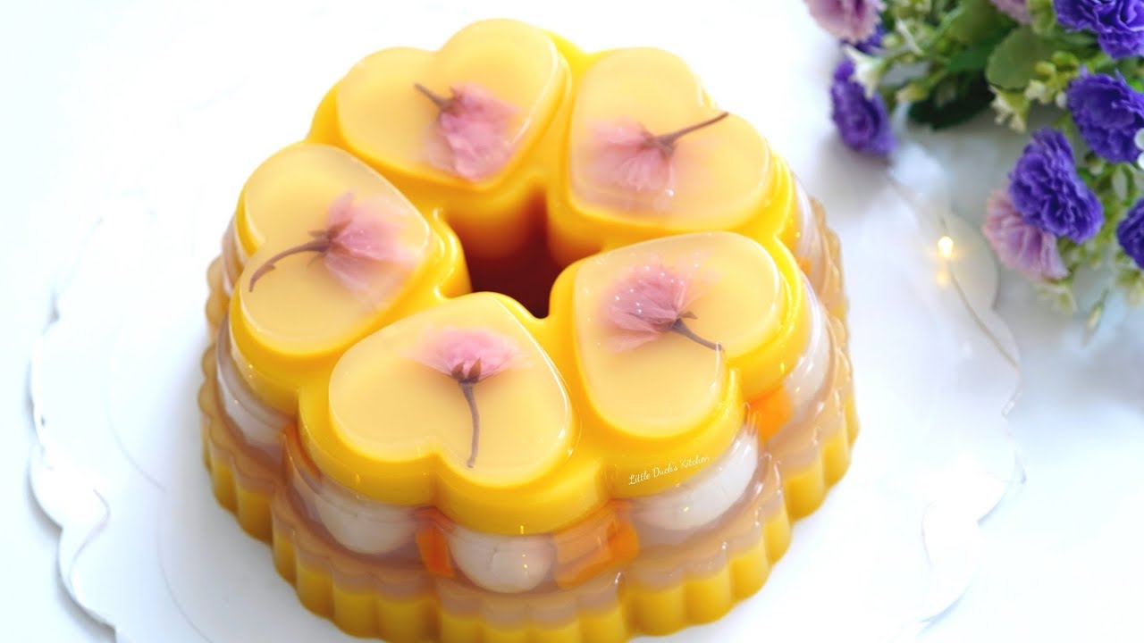 Желейный торт Сакура и манго ❤ (Beautiful Sakura Mango Jelly Cake)  #littleduckkitchen