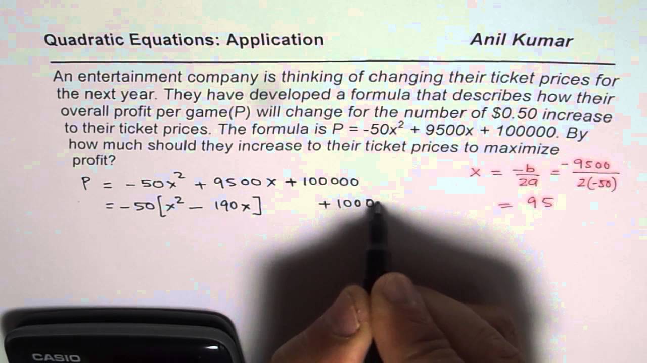 Find increase in price to maximize profit of quadratic application