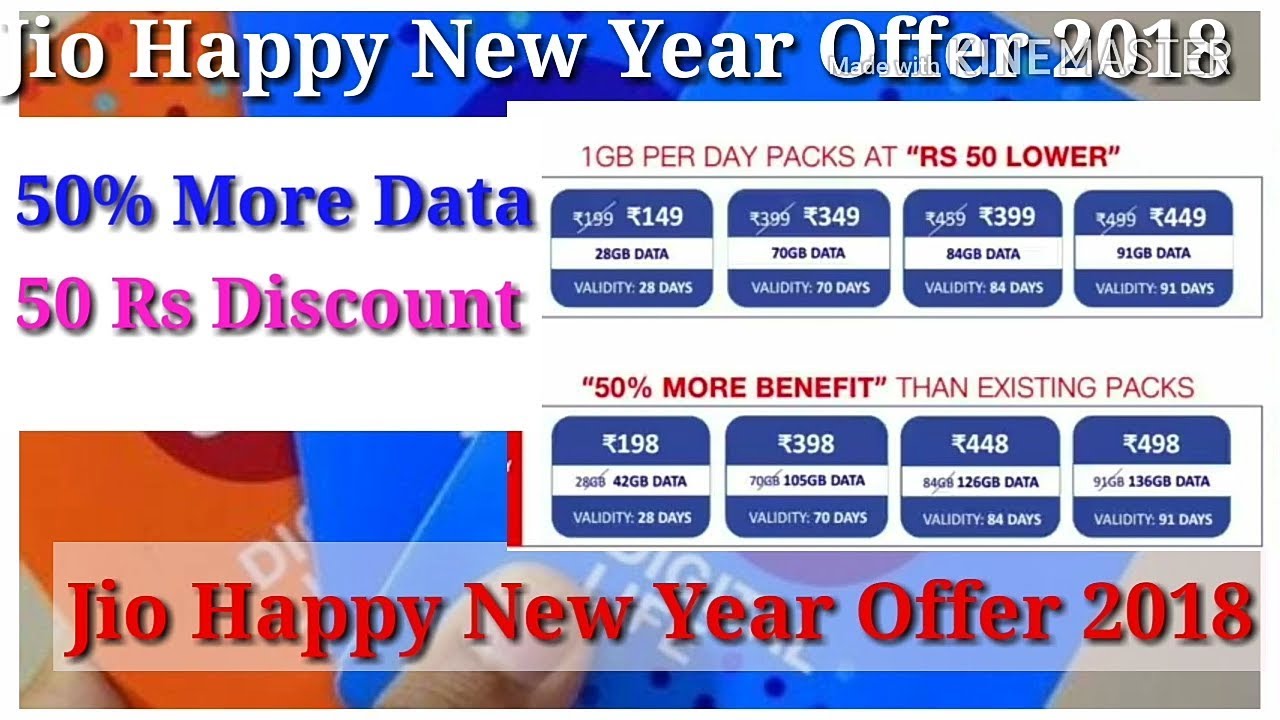 Jio Happy New Year Offer 2018 With 50 %More Data Reliance Jio