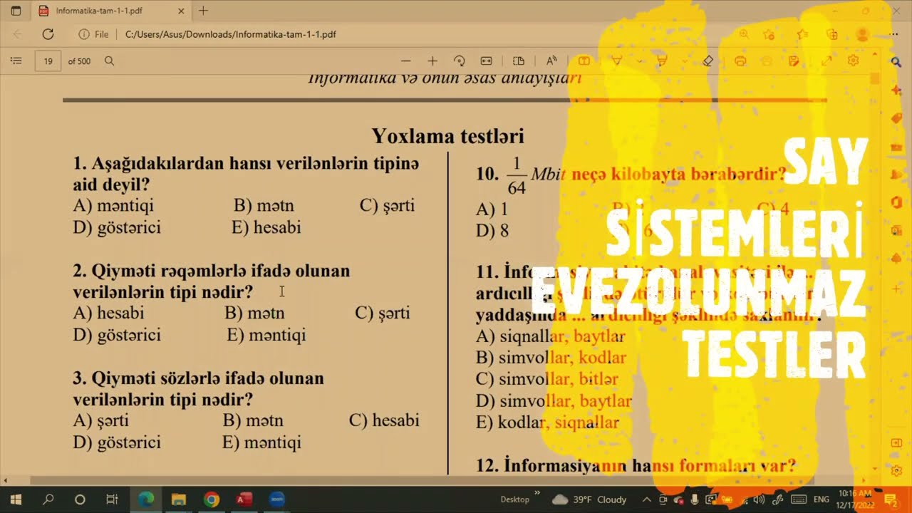 İLKİN ANLAYIŞLAR VƏ ÖLÇÜ VAHİDLƏRİ (KAİNAT TEST KİTABI)