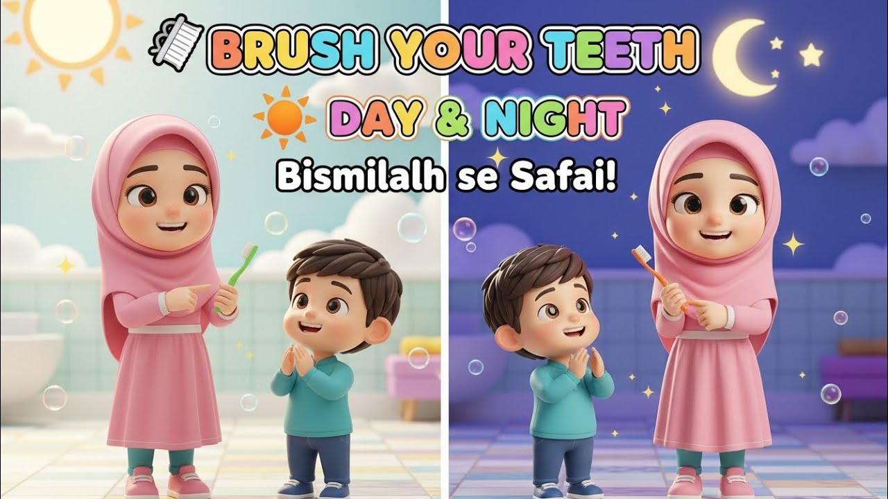 Brush Your Teeth Day & Night 🪥🌙 | Islamic Poem for Kids | Healthy Habits Song