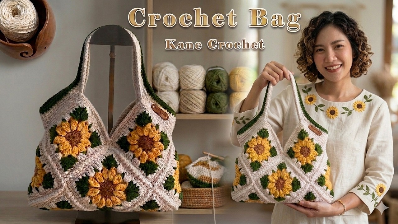 СУМКА КРЮЧКОМ 🌻 Урок по вязанию крючком цветочной сумки «бабушкин квадрат» 🌻 Подсолнух