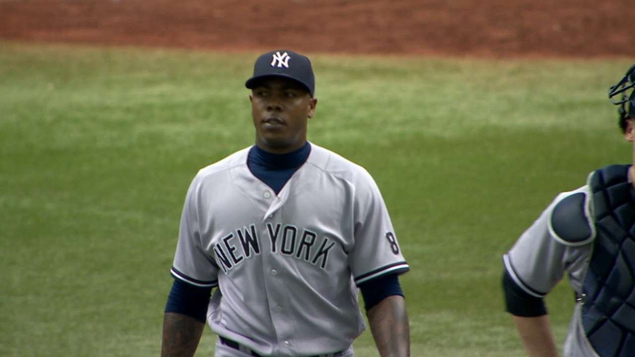 NYY@TB: Yankees bullpen trio fans seven in 2-1 win