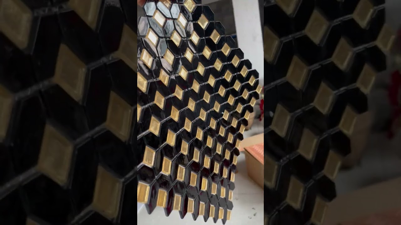 Black & Gold Dot Glass Mosaic Tiles | Luxury Wall & Backsplash Design