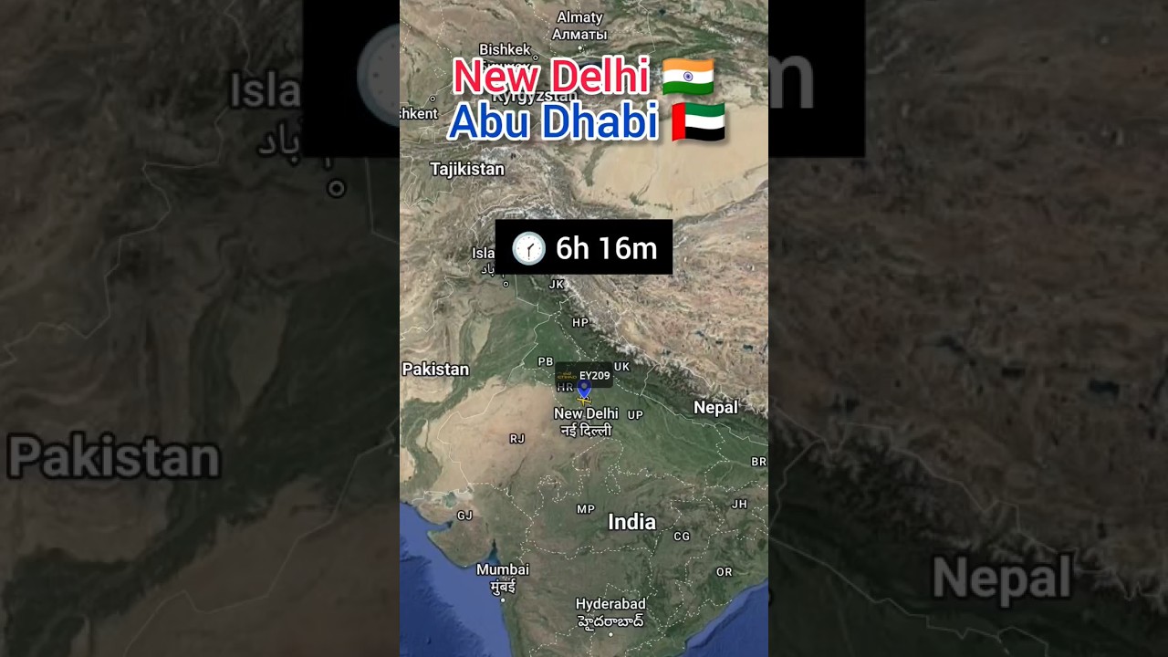 New Delhi to Abu Dhabi Flight Route ✈️ || India 🇮🇳 to United Arab Emirates 🇦🇪 ||