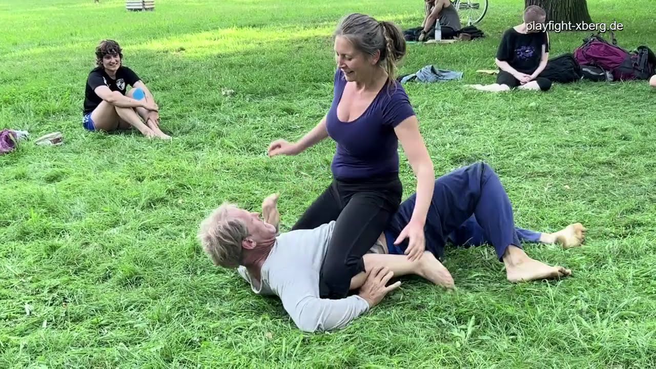 couple playfighting in park (summer p.f. party) #grappling #raufen #contactimprovisation #wrestling