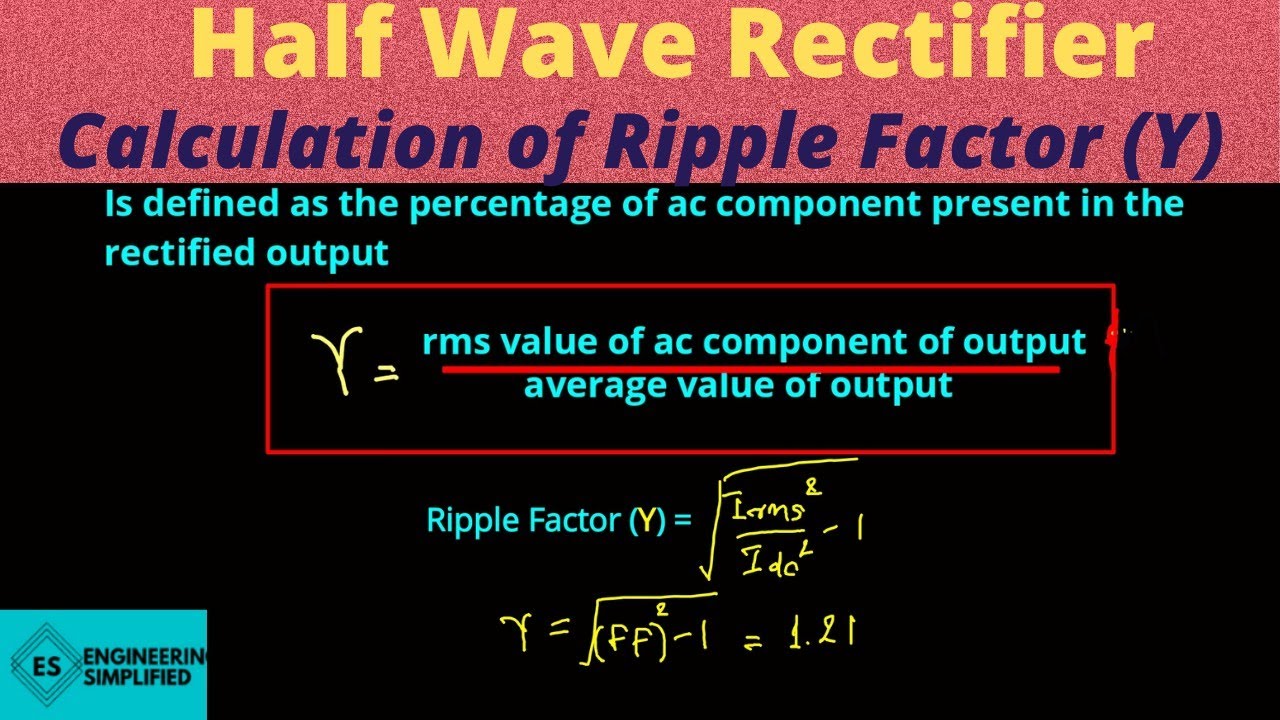 Half Wave Rectifier (Calculation of Ripple Factor (Y)). #halfwave #rectifier #diode #ripplefactor