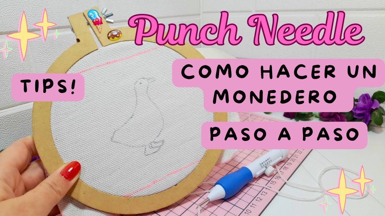 Diy monedero PUNCH NEEDLE ♡ Aguja magica ♡ Aprendamos juntos #3 ♡