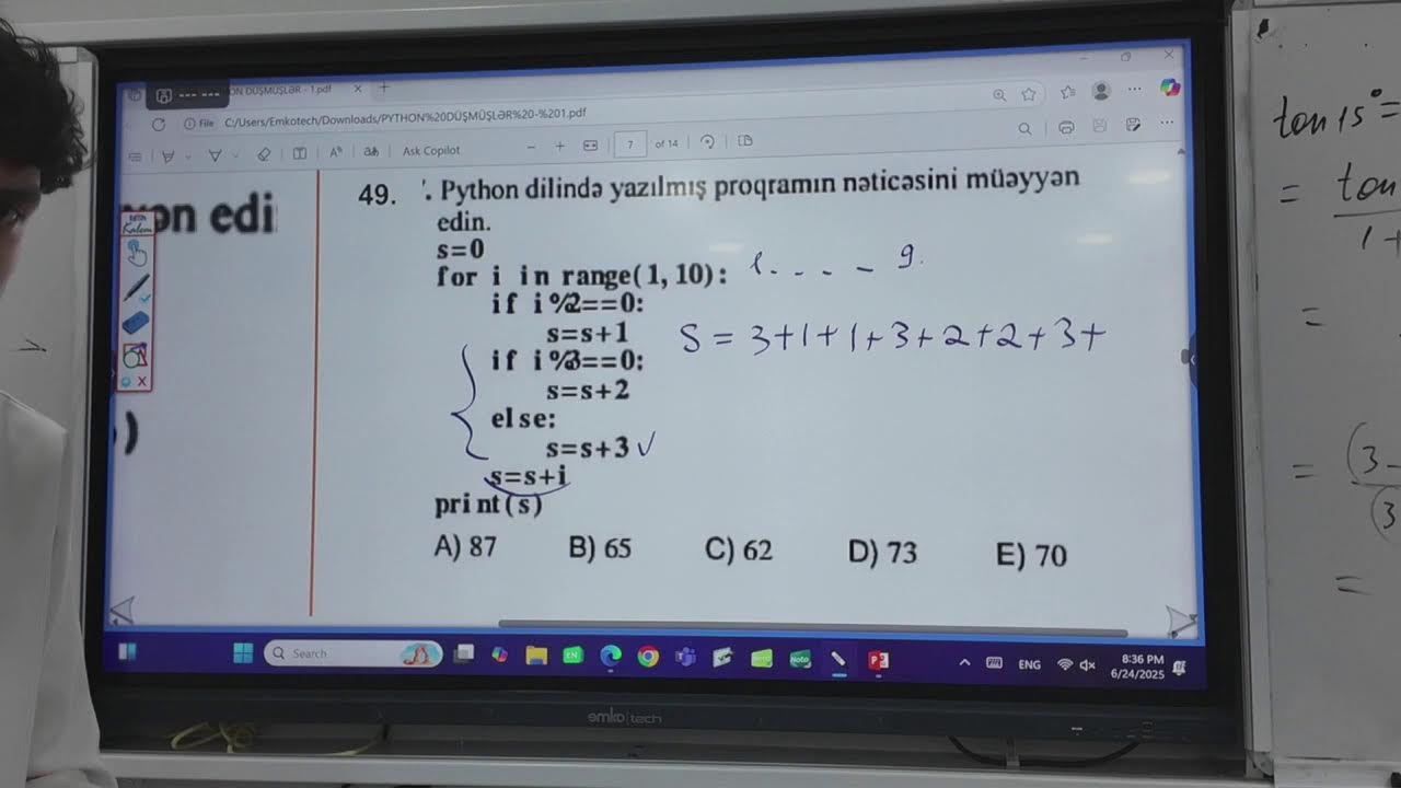 İnformatika - Python düşmüş suallar 1 (dəstək) canlı