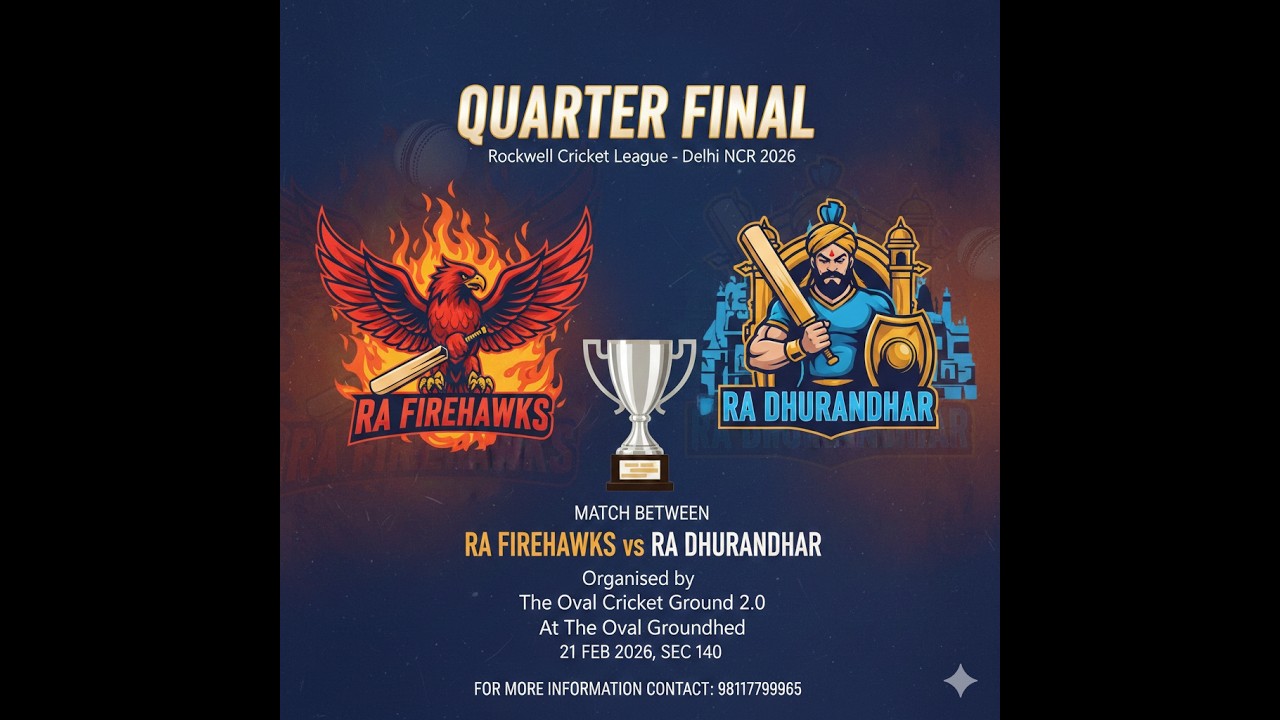RA Firehawks vs RA DHURANDHAR - Quarter Final (Rockwell Cricket League -Delhi NCR 2026)